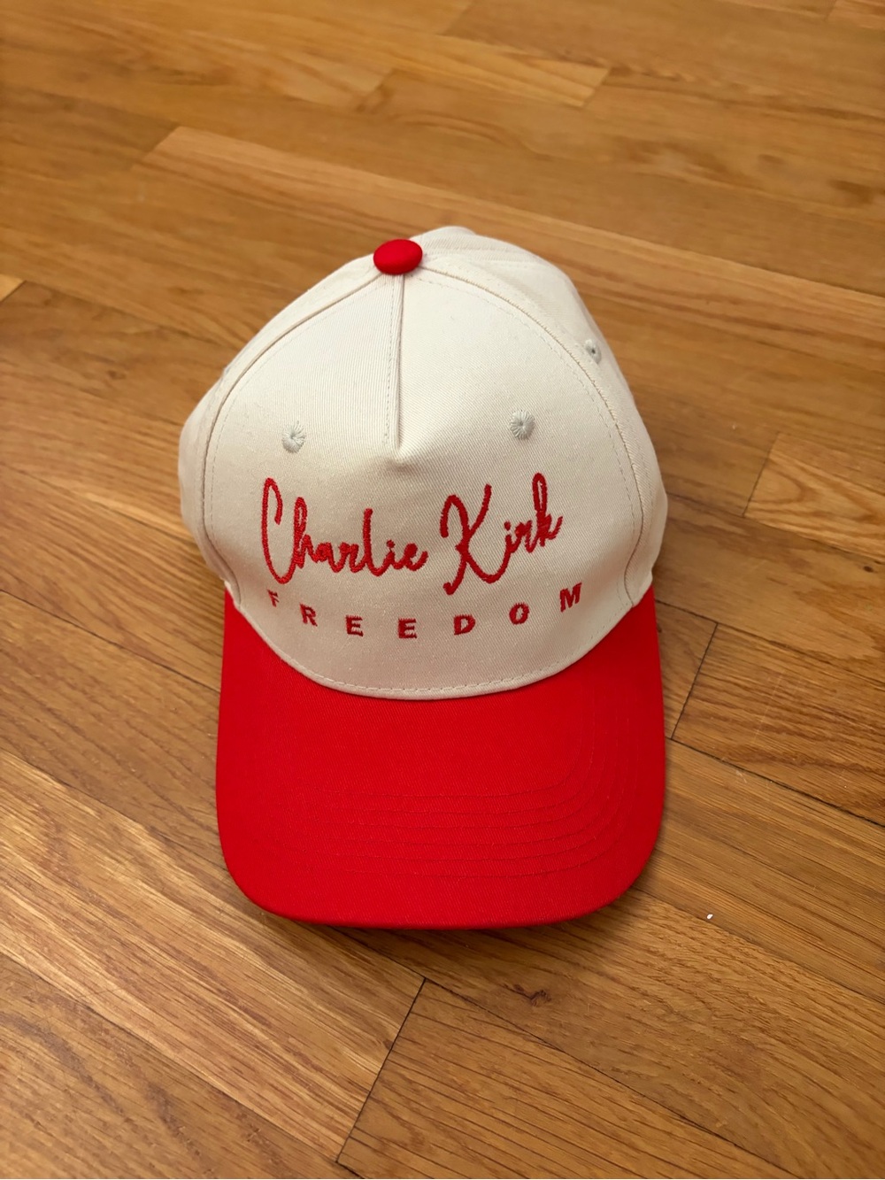 Charlie Kirk Freedom  Red & White Baseball Cap